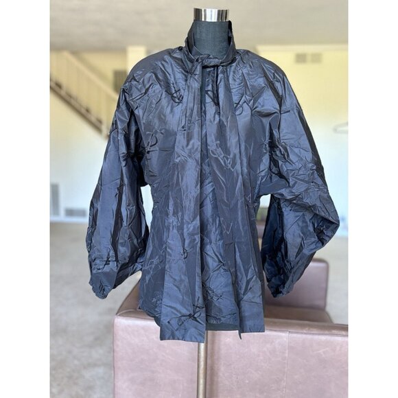 Yves SAINT LAURENT RIVE GAUCHE YSL Vintage 40 Black 100% Silk Coat Jacket Blouse - Picture 1 of 16